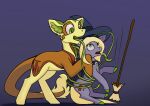  bat_pony broom cleaning_tool clothing collar cutie_mark duo equid eye_contact female feral folded_wings hat headgear headwear looking_at_another male mammal my_little_pony non_toxic_(oc) sanguine_morning simple_background tatzlpony tentacles warskunk_(artist) wings witch_hat 