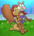  anthro bite biting_lip blush clothing domestic_cat dr._hutchison duo felid feline felis female female/female hi_res kneeling looking_at_viewer mammal nickelodeon rocko&#039;s_modern_life rodent sandy_cheeks sciurid smilling spongebob_squarepants tvma underwear 