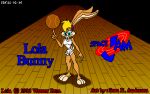  1996 anthro ball basketball_(ball) basketball_uniform blue_eyes clothing female fur lagomorph leporid lola_bunny looking_at_viewer looney_tunes low_res mammal rabbit sean_e._andersen simple_background solo sportswear tan_body tan_fur uniform warner_brothers 