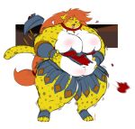  2011 anthro armor belly big_belly big_breasts big_muscles breasts clothed clothing digital_media_(artwork) felid female gillpanda hair jaguar mammal muscular obese obese_female open_mouth orange_hair overweight overweight_female pantherine solo torn_clothing yellow_body 