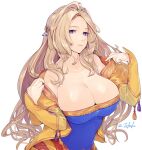  1girl blonde_hair blue_eyes breasts celes_chere cleavage closed_mouth final_fantasy final_fantasy_brave_exvius final_fantasy_vi fuwafuwatoufu hair_ornament highres large_breasts long_hair looking_at_viewer solo war_of_the_visions:_final_fantasy_brave_exvius 