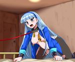  all_fours bdsm blue_hair blush bondage bound breasts green_eyes long_hair magic_knight_rayearth nipple_piercing nipples open_mouth piercing pregnant ryuuzaki_umi spec_(artist) torn_clothes urasekai 