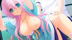  ama_ane ass ass_grab blue_eyes breasts clothed_sex doggystyle from_behind hanging_breasts jewelry long_hair necklace panties panties_around_leg panties_around_one_leg pink_hair sex underwear 