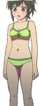  bangs bikini blunt_bangs cleavage collarbone green_bikini green_swimsuit legs mikakunin_de_shinkoukei oono_niko ponytail simple_background swimsuits white_background 