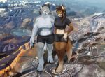  anthro bottomwear breasts canid canine canis city city_background claws clothing destruction duo feet female female/female footprint karawuff macro mammal micro muscular muscular_female paws solutionwcs stomping wolf 