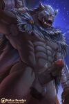  2022 abs animated anthro balls blaidd_(elden_ring) blush bodily_fluids canid canine canis cape clothing disembodied_hand duo fur genital_fluids genitals handjob male mammal muscular muscular_anthro muscular_male nipples penile penis precum scar sex sollyz tongue tongue_out wolf 