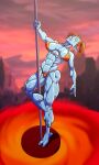  abs blizzard_entertainment blue_body blue_skin clitoris clitoris_piercing dancing female genital_piercing genitals hair hi_res humanoid juls k3m35 muscular muscular_female nipple_piercing nipples orange_hair piercing piersing pole pole_dancing solo stripper_pole troll video_games warcraft 