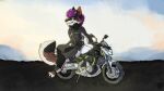  anthro canid canine canis chest_tuft clothing dana_(character) domestic_dog female fluffy fluffy_tail german_shepherd herding_dog heterochromia hi_res kawasaki kuwusaki mammal motorcycle neck_tuft pastoral_dog paws sky smile smirk solo sorajona sun sunny tuft vehicle wallpaper 