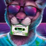  2022 ambiguous_gender anthro cougar digital_media_(artwork) eyewear felid feline goldendruid headshot_portrait mammal portrait smile solo sunglasses vaporwave_asthetic whiskers 