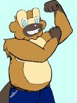  anthro bibarel blue_eyes bottomwear brown_body brown_fur clothed clothing denim denim_clothing digital_media_(artwork) flexing fur gibsafterdark hair hank_(gibsafterdark) jeans male mammal nintendo open_mouth overweight overweight_male pants pok&eacute;mon pok&eacute;mon_(species) portrait simple_background slightly_chubby smile solo teeth video_games 