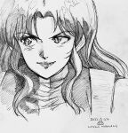  1980s_(style) 1girl amano_kazumi artist_name bangs blush closed_mouth commentary_request dated highres leotard lips long_hair looking_to_the_side murayama_hitoshi retro_artstyle smile solo top_wo_nerae! traditional_media 