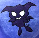  2017 ambiguous_gender demon duckydeathly nightmare_(pokemon) nintendo no_pupils pok&eacute;mon pok&eacute;mon_stadium purple_body purple_skin signature smile traditional_media_(artwork) video_games wings 