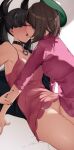  2girls bare_shoulders black_choker black_hair black_nails breasts brown_hair choker cleavage closed_eyes collarbone french_kiss frottage gloria_(pokemon) hair_tie hat highres kiss large_breasts leg_between_thighs marnie_(pokemon) multiple_girls nail_polish no_panties pokemon pokemon_(game) pokemon_swsh pussy_juice saliva short_hair sweat symbol-only_commentary tam_o&#039;_shanter tongue tongue_out twintails yuri yuuyuu_(yuuki1771) 