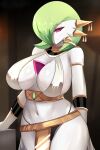  2022 breasts clothing digital_media_(artwork) eyebrows female gardevoir green_hair hair hi_res humanoid looking_at_viewer navel nintendo pok&eacute;mon pok&eacute;mon_(species) sana!rpg solo video_games 