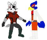  absurd_res anthro avian bird blue_body blue_feathers canid canine canis darkbolt duo falco_lombardi falcon falconid feathers fur grey_body grey_fur hi_res male mammal nintendo star_fox video_games wolf wolf_o&#039;donnell 