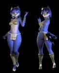  3d_(artwork) anthro blue_body blue_fur blue_hair breasts butt canid canine clothing digital_media_(artwork) female fox fur hair hi_res jewlery krystal looking_at_viewer mammal nintendo sivelandbits solo star_fox tagme video_games virt-a-mate 