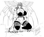  absurd_res animal_humanoid avian avian_humanoid bandai_namco big_breasts black_and_white bra breasts chezz_daem claw_(weapon) claws cleavage clothed clothing digimon digimon_(species) female genitals hi_res human humanoid line_art lingerie mammal mask melee_weapon monochrome monster_girl_(genre) solo spread_wings thick_thighs underwear weapon wings zephyrmon 