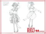  1girl breasts character_name character_sheet concept_art copyright_name fishnet_legwear fishnets gloves happy hat large_breasts long_hair midriff nami_(one_piece) navel oda_eiichirou official_art one_piece one_piece:_film_red pirate_hat simple_background sketch smile solo source_request standing sword tattoo thighhighs thighs wavy_hair weapon white_background 