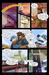  absurd_res anthro avian background_character bird bro_wolffox canid canine canis clothed clothing comic day dialogue dude_lyena duo felid fox hi_res holding_object hyaenid hybrid jacket lion male mammal open_mouth outside pantherine scarf snow thekinkybear topwear underwear underwear_only wolf 
