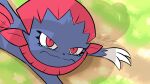  2022 ambiguous_gender anthro bodily_fluids chaokocartoons claws colored eyelashes feathers feral fur grass grey_body grey_fur hi_res looking_at_viewer lying meme nintendo on_front plant pok&eacute;mon pok&eacute;mon_(species) red_body red_eyes red_feathers sad shadow simple_background solo tears video_games watermark weavile 