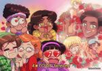  1990s_(style) 4girls 6+boys abby_(turning_red) animification black_hair brown_hair crying fake_screenshot flower glasses hanavbara heart heart-shaped_eyes heart_hands holding_hands meilin_lee miriam_(turning_red) multiple_boys multiple_girls parody priya_(turning_red) red_hair retro_artstyle rose style_parody subtitled turning_red tyler_(turning_red) 