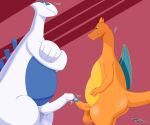  absurd_res anthro balls big_balls big_penis bodily_fluids charizard dripping duo foreskin frottage genital_fluids genitals hellowen hi_res legendary_pok&eacute;mon lugia male male/male nintendo orange_body penis pok&eacute;mon pok&eacute;mon_(species) precum precum_drip sex size_difference video_games white_body wings 