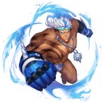  1boy abs arm_tattoo artist_request bara biceps bidziil_(gyee) bulge dark-skinned_male dark_skin ear_piercing earrings facial_hair gauntlets glasses gyee jewelry large_pectorals long_sideburns male_focus male_swimwear manly muscular muscular_male navel navel_hair necklace no_pants official_art pectorals piercing punching sandals scar scar_on_chest scar_on_face scar_on_leg sideburns solo stubble stud_earrings swim_briefs tattoo thick_arms thick_eyebrows thick_thighs thighs topless topless_male water weapon wet white_hair yellow_eyes 