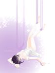  1girl absurdres akigure1 bad_source bound dress fruits_basket highres legs_up looking_ahead looking_at_viewer purple_hair ribbon short_hair solo souma_akito tears tied_up_(nonsexual) white_dress 