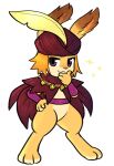  anthro clothed clothing hat_feather headgear headwear ingway_(odin_sphere) loose_feather male partially_clothed paws pukopop purple_eyes solo sparkles thinking 