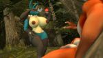  3d_(artwork) absurd_res altelier_t anthro big_breasts big_butt blue_body blue_fur breasts butt canid canine digital_media_(artwork) dominant dominant_female female forest forest_background fox fur genitals hi_res long_ears looking_at_another lucario male male/female mammal nature nature_background nintendo penis plant pok&eacute;ball pok&eacute;mon pok&eacute;mon_(species) source_filmmaker thick_thighs tree video_games ych_(character) 