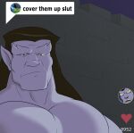  big_pecs cover_them_up_slut disney gargoyle gargoyles goliath_(gargoyles) hair hi_res humanoid long_hair male muscular muscular_male pecs purple_body purple_skin solo spiffygreen text tiktok 