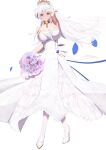  1girl absurdres azur_lane bare_shoulders belfast_(azur_lane) belfast_(the_pledge_of_claddagh)_(azur_lane) bouquet braid breasts bridal_veil cleavage dress french_braid full_body gosama gun handgun high_heels highres holding holding_bouquet large_breasts long_hair official_alternate_costume petals shoes simple_background sleeveless sleeveless_dress solo strapless strapless_dress transparent_background veil weapon wedding_dress white_dress white_footwear white_legwear 