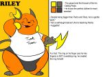  4:3 anthro blastoiseanimator bulge clothing english_text eyes_closed hand_behind_head hi_res male model_sheet nintendo open_mouth open_smile pok&eacute;mon pok&eacute;mon_(species) raichu riley_(blastoiseanimator) ring shirt smile solo text thick_thighs topwear video_games white_clothing white_shirt white_topwear wide_hips 