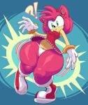  ?! amy_rose anthro breasts clothed clothing daredemon7000 dress eulipotyphlan female footwear hedgehog hi_res mammal panties raised_clothing raised_dress sega shoes solo sonic_the_hedgehog_(series) thick_thighs underwear 