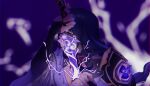  absurdres armor artist_request genshin_impact highres lightning musou_isshin_(genshin_impact) pauldrons purple_eyes raiden_shogun shoulder_armor twitter_username 