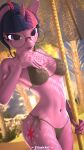  3d_(artwork) 4k 9:16 absurd_res anthro anthrofied bikini clothing digital_media_(artwork) equid equine eyewear female friendship_is_magic fur glasses hair hasbro hi_res horn mammal my_little_pony nipple_outline parasol purple_body purple_eyes purple_fur purple_hair steamyart swimwear twilight_sparkle_(mlp) unicorn 