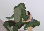  amarian anthro clothed clothing crocodile crocodilian crocodylid duo female female_on_anthro green_body green_scales human human_on_anthro interspecies intimate larger_anthro larger_male male male/female mammal muscular muscular_male reptile romantic romantic_couple scales scalie sharp_teeth size_difference smaller_female smaller_human smile tail_around_partner teeth underwear underwear_only 