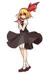  bad_id bad_pixiv_id blonde_hair bloomers hair_ribbon hands_clasped kansou_samehada lips own_hands_together red_eyes ribbon rumia short_hair simple_background solo touhou underwear 