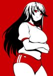  bad_id bad_pixiv_id buruma gym_uniform houzuki_yuuno kotomozou kure-nai monochrome red red_background red_eyes solo spot_color 