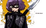  butcherboy cape english gloves green_eyes highres hit-girl kick-ass mask polearm purple_hair solo wallpaper weapon 