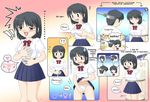  1boy 1girl black_eyes black_hair blush breast_grab breasts fingering genderswap grabbing panties personality_swap personality_switch pisipisi school_uniform smile transformation translated underwear uterus womb 