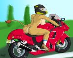  2016 anthro anus big_breasts breasts butt casual_nudity cel_shading clothing driving felid female fingerless_gloves fingers footwear fur genitals gloves handwear humanoid_hands lion mammal mostly_nude motorcycle motorcycle_helmet nipples nude nudist pantherine pink_nipples pussy riding riding_motorcycle road shaded shani_uzuri shoes signature socks solo strikersa suzuki tail_tuft tan_body tan_fur tuft vehicle yellow_eyes 