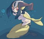  1girl air_bubble artist_request blue_hair blue_submarine_no_6 breasts bubble facial_mark fins full_body kneeling medium_breasts medium_hair metata monster_girl mutio nude oekaki pointy_ears red_eyes smile solo swimming therianthrope underwater 