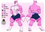  1ceberg absurd_res anthro big_bulge big_butt big_pecs briefs bulge butt canid canine clothed clothing fox front_view gesture hand_heart hi_res male mammal model_sheet mostly_nude muscular muscular_male nipples partially_clothed pecs pink_body pose rear_view solo standing underwear 