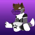  anthro blue_screen_of_death brown_ears brown_hair canid canine canis clothing dankotacular_(artist) fur grey_body grey_fur hair hi_res machine maid_uniform male male/male mammal over_(over_0w0) paws protogen purple_body purple_fur sitting solo solo_focus uniform wolf 