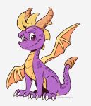  2022 activision claws digital_media_(artwork) dragon feral horn icelectricspyro male membrane_(anatomy) membranous_wings purple_eyes scales scalie simple_background sitting smile solo spines spyro spyro_the_dragon video_games western_dragon white_background wings 