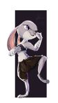  absurd_res anthro border clothed clothing disney female fur grey_body grey_fur hi_res judy_hopps lagomorph leporid light lighting mammal midriff purple_eyes rabbit shaded solo white_border windspan zootopia 