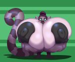  absurd_res anthro areola ber00 big_areola big_breasts big_nipples black_nipples blue_eyes breasts crouching female genitals hair hair_bun hand_on_breast hi_res holding_breast huge_areola huge_breasts hyper hyper_breasts lemur looking_at_viewer mammal markings nipples open_mouth primate purple_hair pussy solo strepsirrhine striped_markings striped_tail stripes tail_markings thick_thighs 