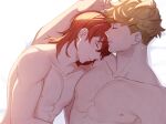  2boys bangs bara blonde_hair closed_eyes closed_mouth granblue_fantasy large_pectorals lying male_focus multiple_boys muscular muscular_male nipples on_back on_side parted_lips pectorals percival_(granblue_fantasy) red_hair satoimo_sanda short_hair sleeping undercut vane_(granblue_fantasy) yaoi 
