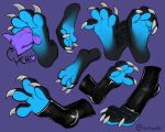  4_toes ambiguous_gender anthro black_body black_scales carifoxleopard claws dragon duo feet foot_focus foot_shot male male/ambiguous purple_background scales scalie simple_background soles toe_claws toeless_legwear toes xero_(captainscales) 